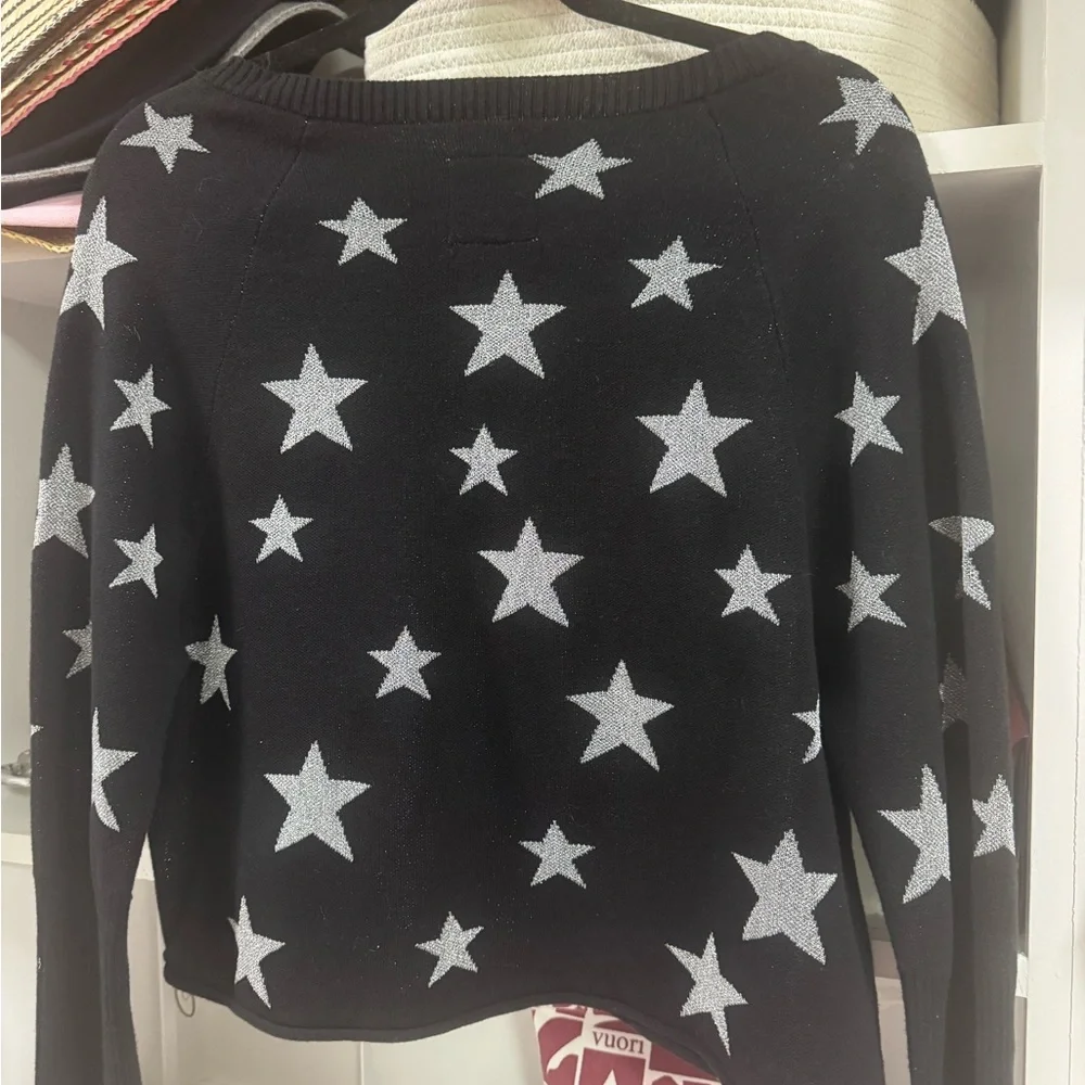 Chaser Star Print V-Neck Sweater Black Silver Stars Size M - Picture 3 of 5